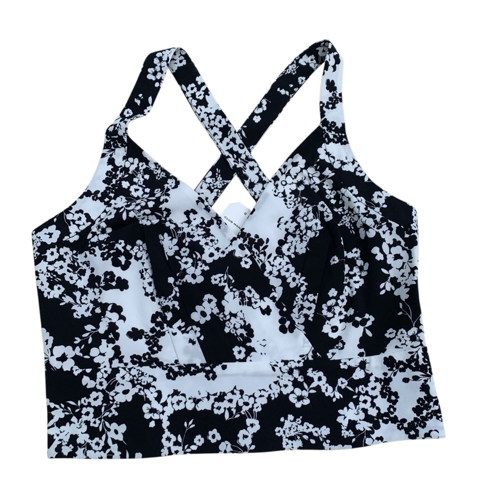 NWT Club Monaco Women’s Black and White Floral Crisscross Strap Top Size 6 - Picture 4 of 14